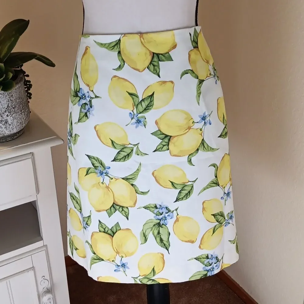 Talbots Petite Yellow Lemon Print Skirt